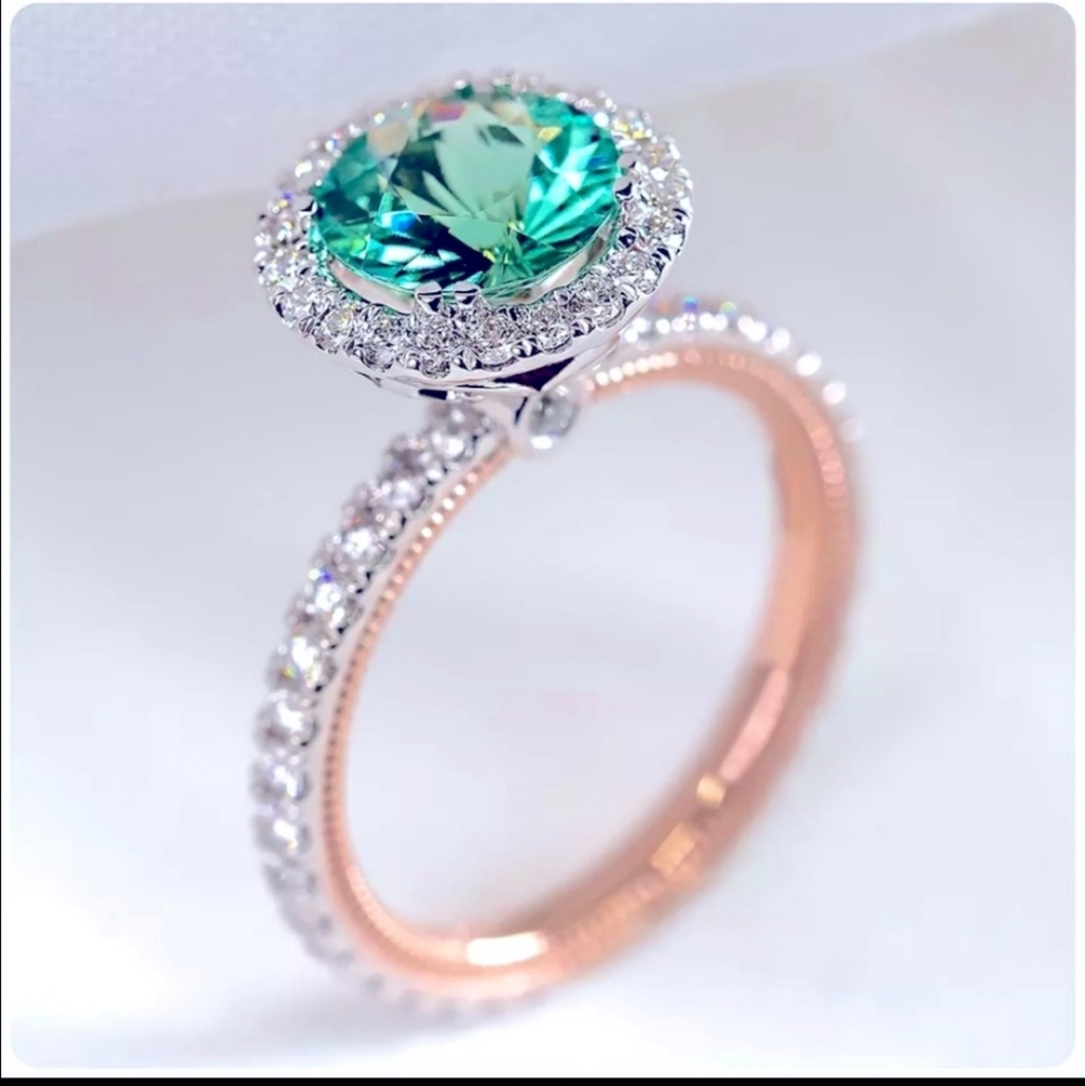 New Two Tone 925 Silver Women Emerald Jewelry Ring - Picture 1 of 4